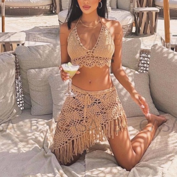 NEW!💫CASA B| AMAYA Nude Bohemian Crochet Skirt & Halter Set - Picture 3 of 5